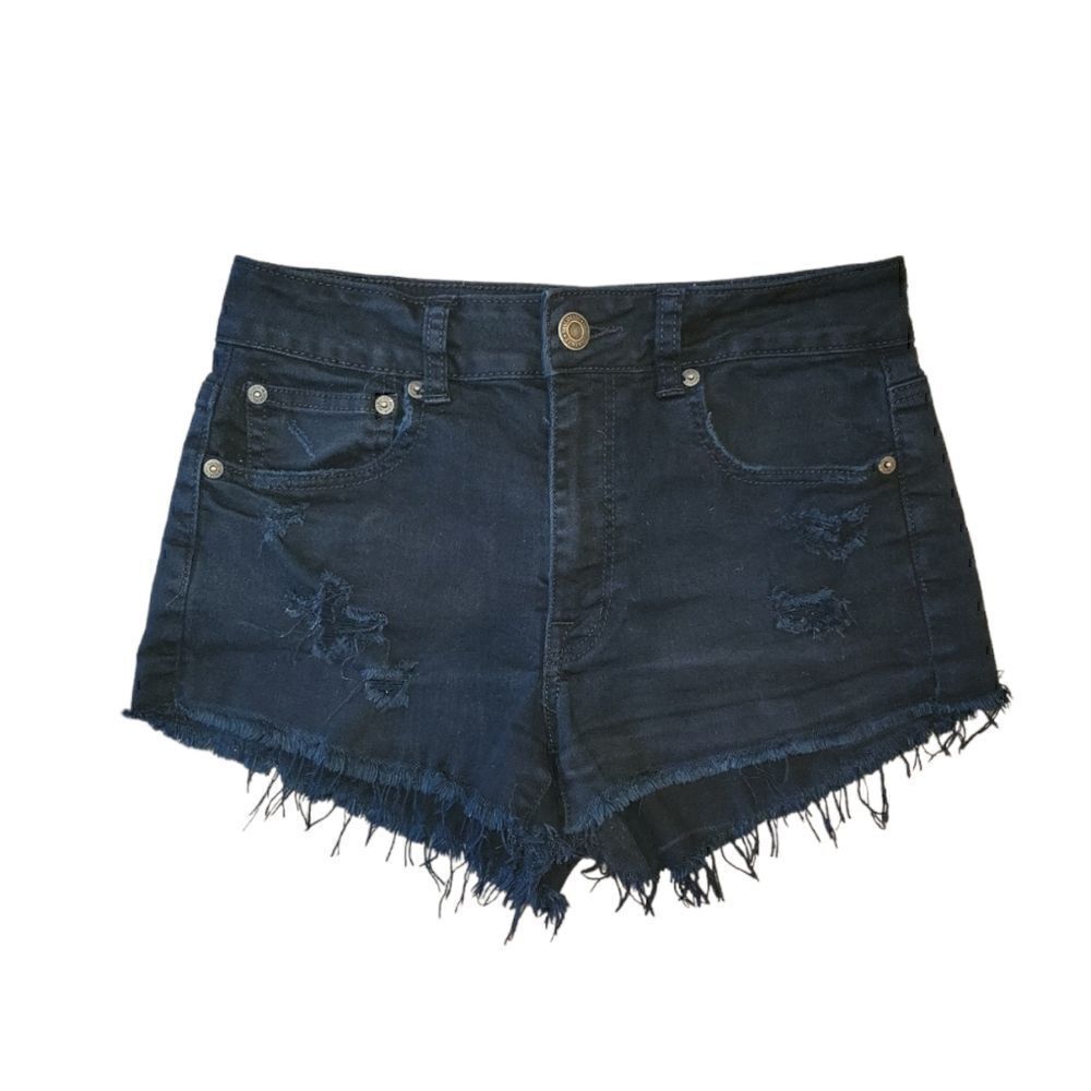 American Eagle Black Distressed Stretch Cutoffs Denim Shorts 6